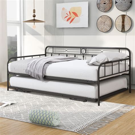 LegaHome Twin Metal Daybed with Pop Up Trundle Bed, Heavy-Duty Steel ...
