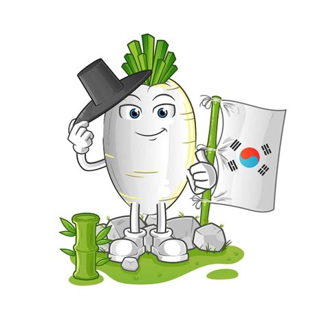 Biała rzodkiew koreański charakter kreskówka maskotka wektor | Wektor ...