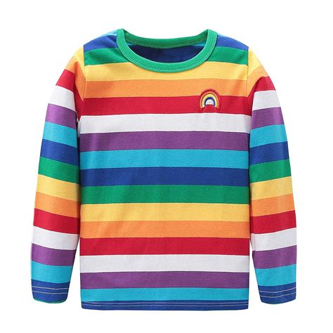 Amazon.com: Boys Cotton Long Sleeve T-Shirts Rainbow Striped Shirts ...