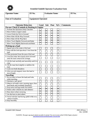 Forklift Operator Evaluation Form - Fill and Sign Printable Template Online