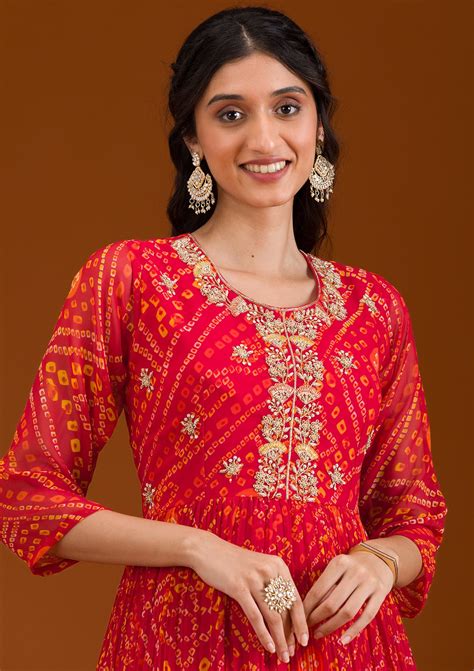 Buy Red Printed Georgette Readymade Salwar Suit - Koskii