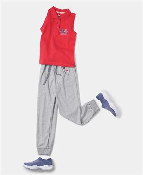 Buy Girl's Super Combed Cotton Elastane Polo Neck Graphic Printed Tank ...