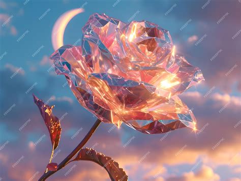 Premium Photo | Beautiful crystal rose on a background of winter alien planet landscape 3d render