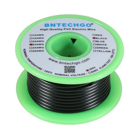 BNTECHGO 22 Gauge PVC 1007 Electric Wire Black 25 ft 22 AWG 1007 Hook ...
