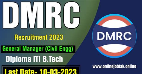 DMRC General Manager Job Recruitment 2023 | Direct | Fresher | Diploma ...