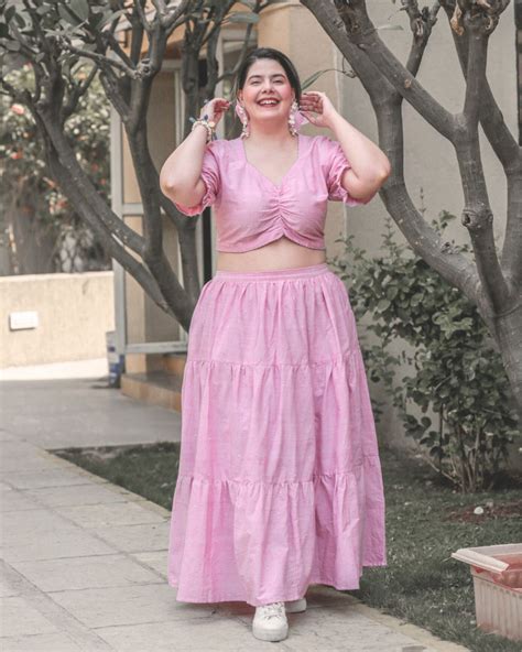 Shop pink tiered skirt set from Bebaak: Handmade clothing