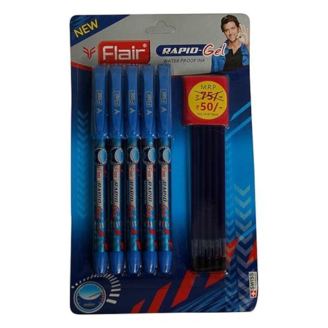 Flair Rapid Gel Pen, 5 Pieces with Gel Refills, 5 Pieces : Amazon.in ...