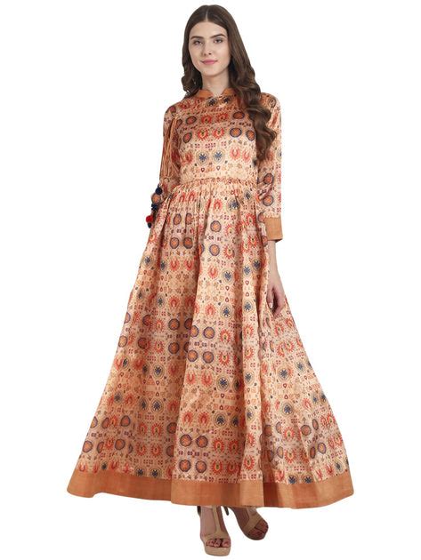 Nayo Women Rust printed dupion floor length Anarkali kurta – Nayo Clothing
