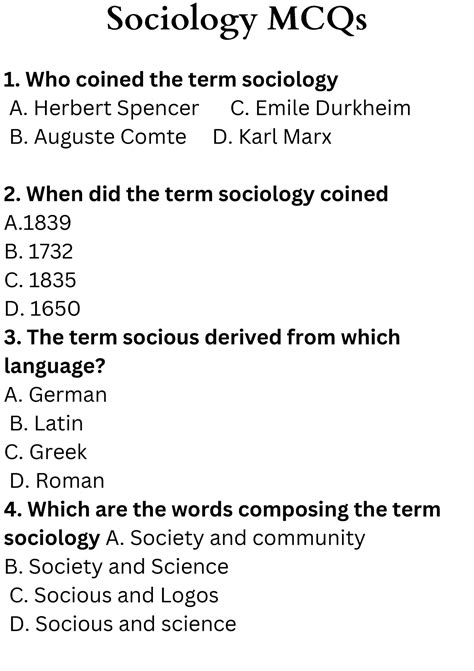 Sociology MCQs 3 - Sociology MCQs Who coined the term sociology A ...