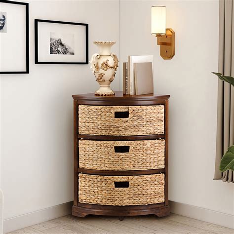Hampton Meadows 3 Tier X-Side Corner Table Cabinet, Walnut with Water ...