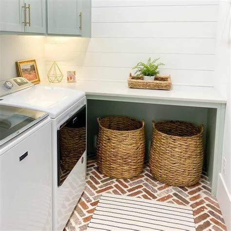 Laundry Room with Herringbone Brick Floor - Soul & Lane