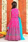 Buy Pink Silk, Cotton Embroidery Floral Print Mandarin Collared Lehenga ...