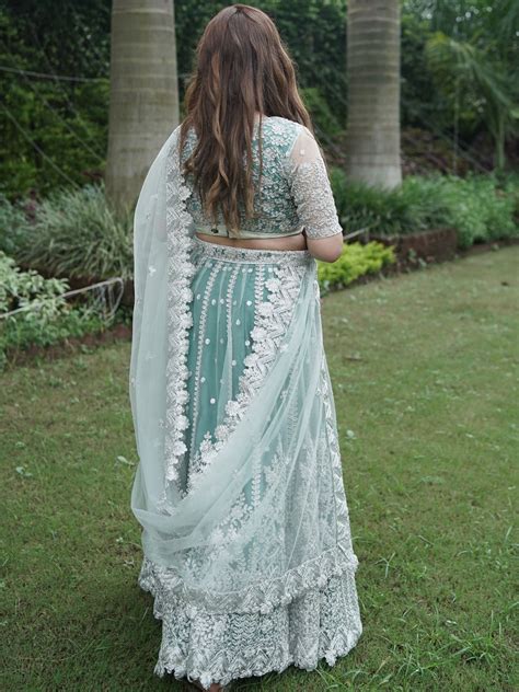 Green Net Lehenga Choli Set-LSDPFBL34 – Odette