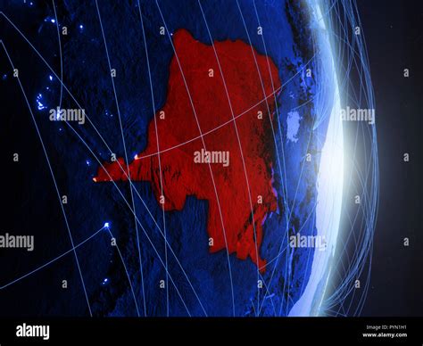 Dem Rep of Congo on blue digital planet Earth with network. Concept of connectivity, travel and ... - Visit and Communication