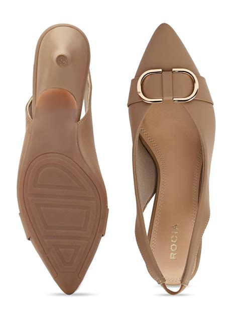 Shop Rocia By Regal Taupe Women Buckled Kitten Heel Slingbacks Online