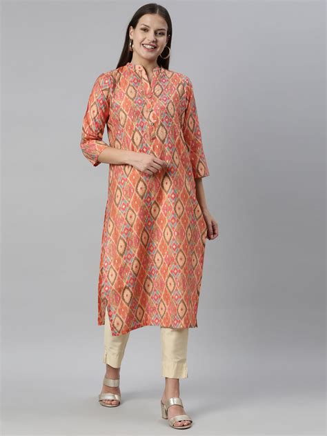 Neeru's Coral Color Model Fabric Kurta – Neerus India