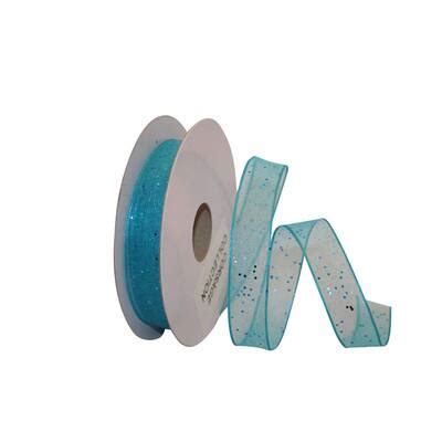 JAM Paper 5/8" x 25yd. Sheer Wired Sparkle Ribbon, Color: Turquoise ...