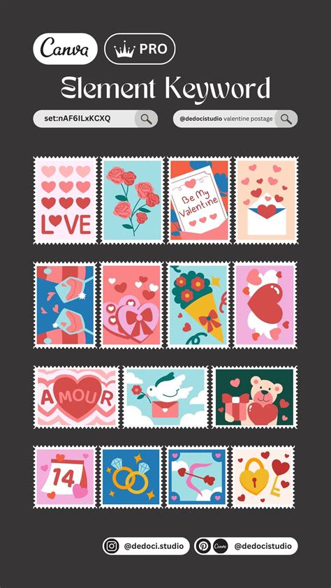 Canva element keyword for Valentine's Day Postage Stamp Collection ...