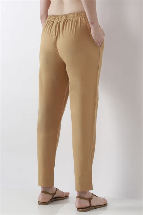 Buy Gold-Toned Cotton Solid Fitted Pants Online at Biba India