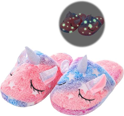 Amazon.com: TYONMUJO Kids Unicorn Fuzzy Slippers for Boys & Girls ...