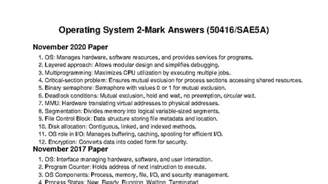 Operating System 2 Marks Answers - November 2020, 2017, 2021 - Studocu