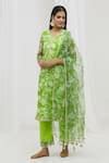 Buy Green Chanderi, Cotton, Organza Embroidery, Floral Pattern Straight ...