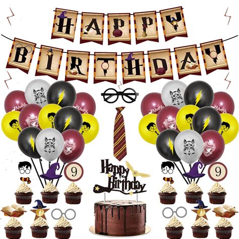 Finypa Magical Wizard Birthday Decorations Glasses Banner Cupcake ...