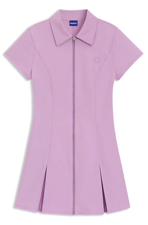 HUGO - Zip-front bodycon dress with pleated skirt - light pink