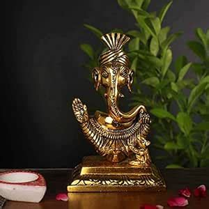 Buy White Box Metal Lord Pagdi Ganesh Idol Statue with Turban for Puja ...