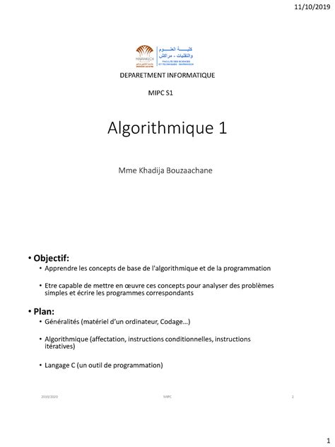 Image result for Algorithme Et Programmation Fst Mipc