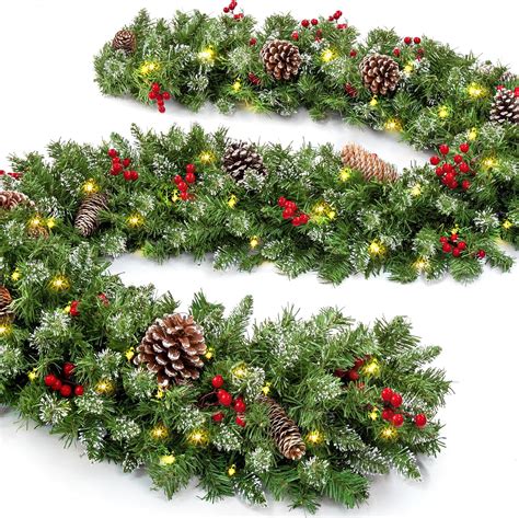 Amazon.com: 9 FT Prelit Christmas Garland with 100 LED Lights, 8 Modes ...