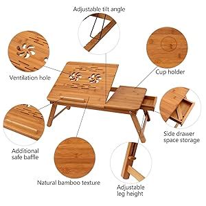 Magna Homewares 100% Bamboo Laptop Table with USB Cooling Fan for ...