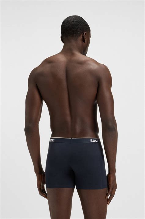 BOSS - Three-pack of stretch-cotton boxer briefs with logos - Dark Blue