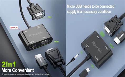 HiperAds VGA to HDMI VGA Adapter, 1080P VGA Splitter (1 in 2 Out) for ...