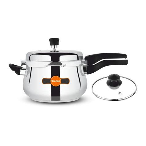 Buy Orange Triply Stainless Steel Outer Lid Pressure Cooker Handi 1.5L ...