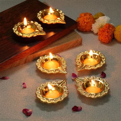 Buy I M HANDICRAFT Online Brass Diya Emboss & Engraved : Gold-Plated ...