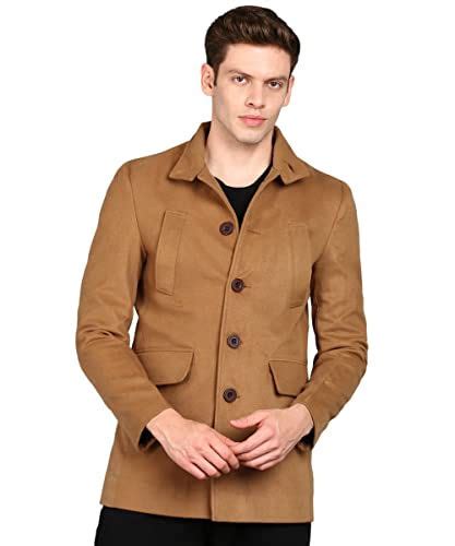 ESSENTIELE Men's Dark camel Trench Coat Regular Fit Notch Lapel Single ...