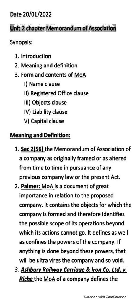 A Memorandum of Association (MoA) represents the charter of the company ...