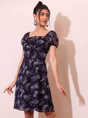 Buy Faballey Purple Floral Print Front Tie Up Mini Dress Online