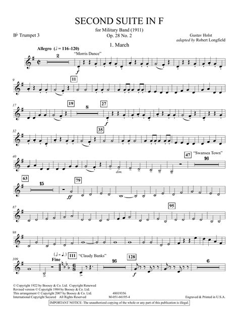 Second Suite in F (arr. Robert Longfield) - Bb Trumpet 3 by Gustav ...