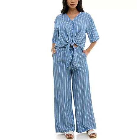 Women's Nina Leonard Tie Waist Top And Wide Leg Pant Set
