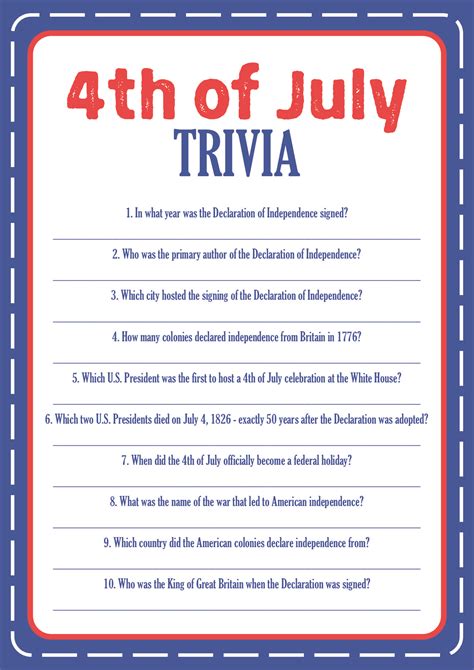 Fourth Of July Trivia - 10 Free PDF Printables | Printablee