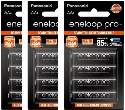Panasonic BK-3HCCE/12BN Eneloop(Up to 2550 mAH) Pro AA high Capacity Ni ...