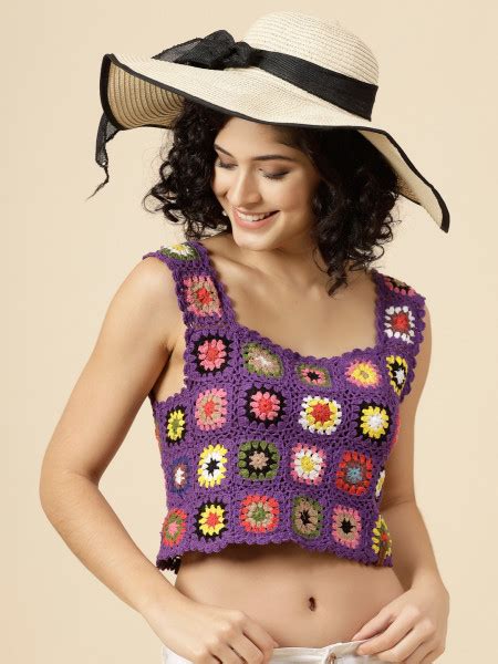 Velvery Crochet Cotton Granny Square Top