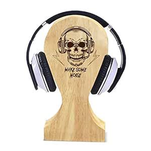 Graphicalmela Wooden Headphone Stand for Desk, Make Some Noise Skull ...