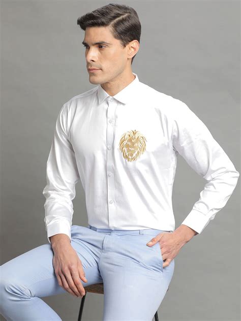 Buy New Lion Embroidered White Shirt - Men Formal Wear - CandidMen
