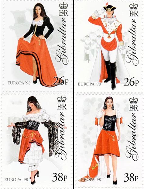 Gibraltar 1998 Europa Folklore costumes Variety Of 4 Stamps ...