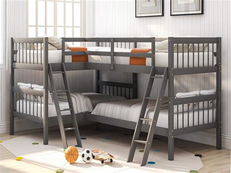 Harper&BrightDesigns Buy L Shaped Quad Bunk Bed Frame - Gray Online ...