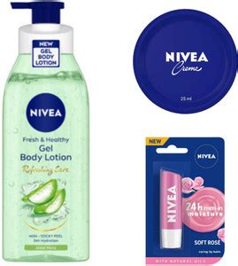 NIVEA Aloe Vera Gel Lotion 400ML , Creme 25ML & Soft Rose Lip Balm ...