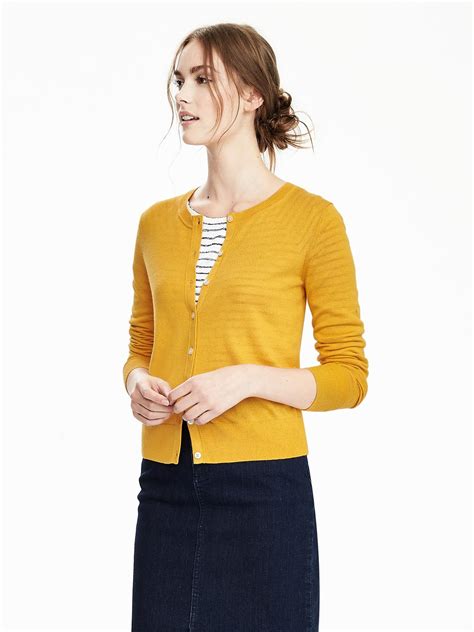 Silk Cashmere Crew Cardigan | Banana Republic | Mustard yellow cardigan ...